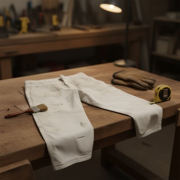 Dickies Mens Carpenter Work Pants Beige Heavily Distressed Paint-Splattered Size - Picture 8 of 12